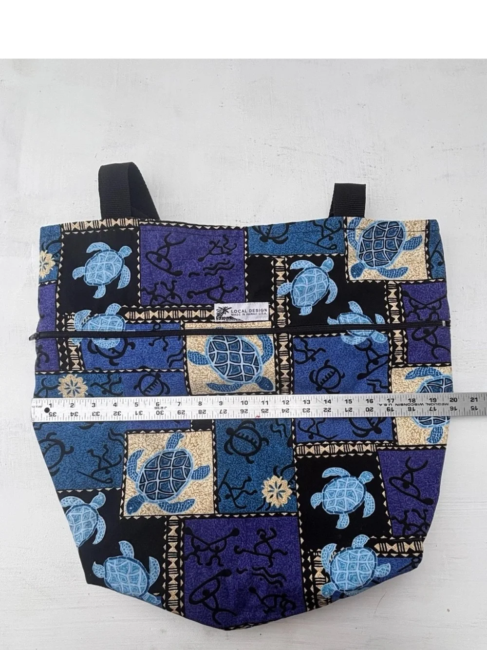 Local Design Hawaii Reversible Tote Bag Blue Sea Turtle Green Tropical Palm Leaf